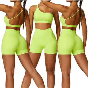 Workout Sets for women yoga sets china manufacturer high waist one shoulder sports bra black blue gym fitness sets
