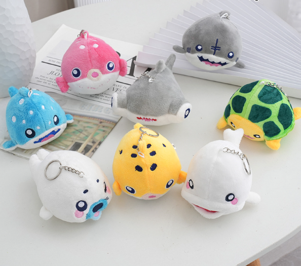 New Sea Animal Plush Keychain for Kids or Girls Boys Soft Stuffed Shark/Whale/Seal Toy Bag Pendant