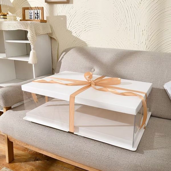 wholesale 27.5" rectangle cake box clear plastic transparent  wedding cake packaging box flower christmas cake boards and box
