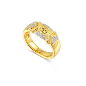 Vintage luxury women fashion jewelry real solid 9k 18k gold diamond Innovative heart-shaped design ring jewelry