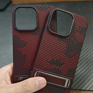 Wholesale ultra-thin lightweight carbon aramid fiber phone case for iPhone 14 15 16 pro max cover with stand