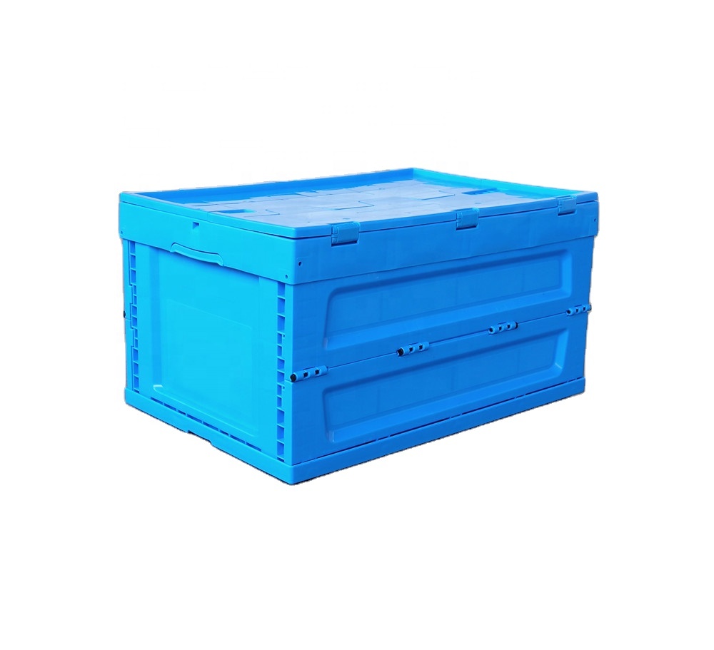 Hot Selling 600x400x320mm Plastic Storage Box Straight Wall Collapsible Crate with Attached Lid Stackable Design