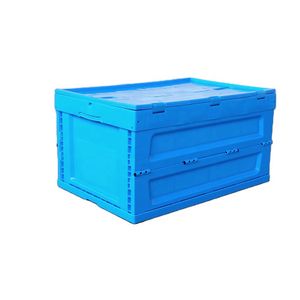 Hot Selling 600x400x320mm Plastic Storage Box Straight Wall Collapsible Crate with Attached Lid Stackable Design