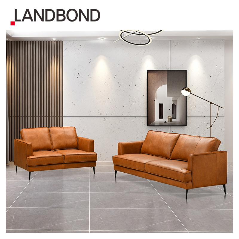 Office Building Sofa Set Furniture Leather European Style Leisure Modern Brown Sitting Room Furniture Living Room Sofa for villa