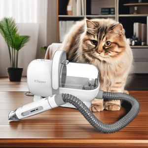 IClipper LM1 Vacuum Pet Grooming Kit Plastic Clippers Trimmers & Slicker Deshedding Brush Dog & Cat Hair Remover