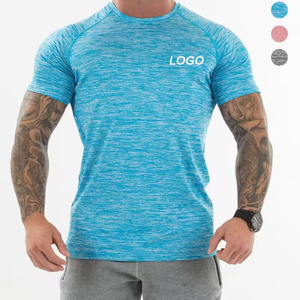 Custom Branded Graphic Polyester Men Running Stock T-shirt Quick Dry Fitness Shirt Training Exercise Clothes Gym Sport Shirt