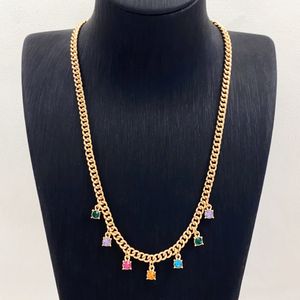 Glamour Fashion jewelry Simple gold-plated Cuban chain colorful crystal diamond pendant necklace for women