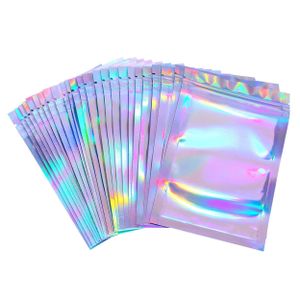 Bln Factory One Side Transparent Holographic Ziplock Packaging Small Zipper Lock Mylar Hologram Bags for Food Storage