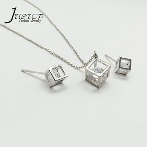 LUCKY Gemstone necklace jewelry sets stud earrings real 18K gold plating zircon pendant stainless steel silver jewellery