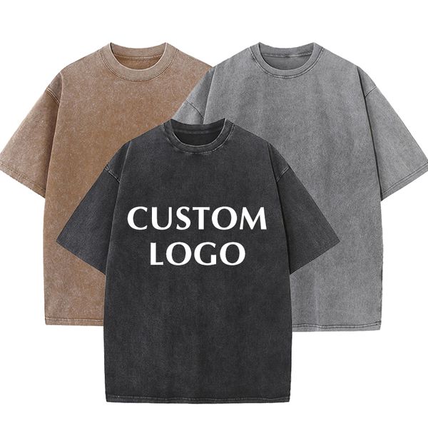 High Quality  Men's Acid Wash T-shirt Women Distressed Tees Vintage Washed Tshirt Custom Unisex Wash Vintage T Shirts