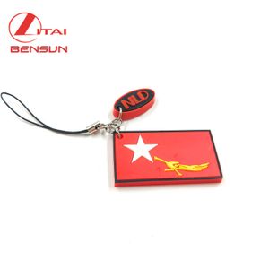 Custom Cheap Plastic Key Ring Red Flag Soft Rubber PVC Keychain Mobile phone charms wholesale in bulk