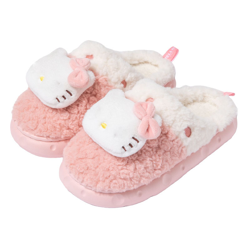 Hejin Cehua (shenzhen) Co., Ltd. 2024 Factory Wholesale Cotton Slippers Winter Girl KT Cat Warm Thick Sole Fleece Non Slip Indoor Kids Cotton Slipper