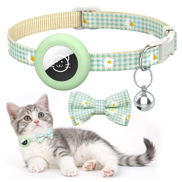 Pet Supplies air tag Cat Collar Breakaway Buckle Cat Necklace with Small Bell for Cat and Puppy Dogs Cute Checked Pet Collar