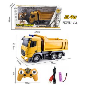 RC dump truck 1/24 scale 6 channel 2.4Gh remote control construction vehicles toys with lights for kids and adults rechargeable