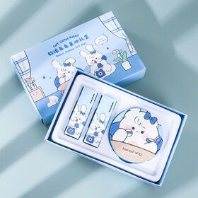 Low MOQ dry and moist  powder  and 2pcs lipstick  beauty makeup gift box Girl makeup set