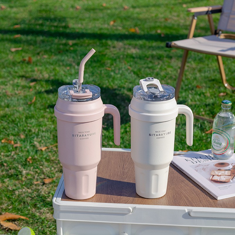 Shanghai Pudong New Area Jinqiao Town Community Health Service Center Large Capacity Portable handle vacuum stainless steel thermos coffee mug flasks cup with straw outdoor sports ice cream car Cup