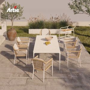 Artie Patio Furniture Garden Dinning Aluminium Sets Rattan Garden Lounge Furniture Sets White Aluminum Outdoor Table And Chairs