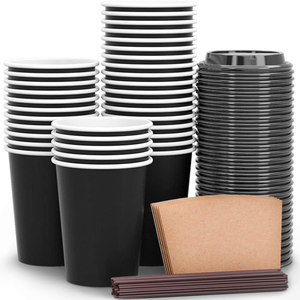 Custom Printed 8 16 oz Black Vasos Termicos Desechables De Cafe Hot Coffee Thermal Disposable Paper Cups Wholesale with Lids