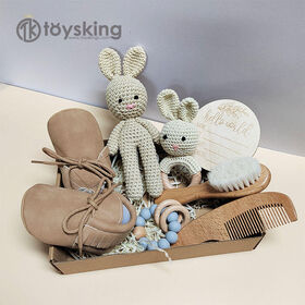 TK Eco-friend Organic Color Cotton Baby Shoes Shower Set for Newborn Toddle Baby Gift Bunny Rattle Dolls Silicone Bracelet Toy