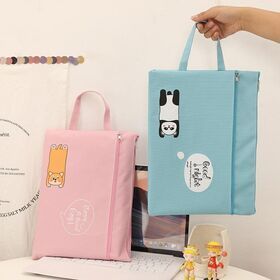 New Cute Student Cartoon Portable File Bag Zipper Bag Oxford Cloth A4 Double Layer File Bag Wholesale