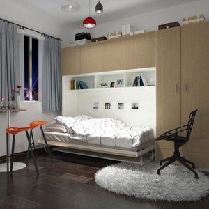 Simple Modern Style Vertical Folding Queen King Size Matel Murphy Wall Bed With Desk