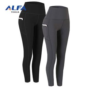 Alfa Custom Sportswear Yoga Fitness Leggings High Waist Pockets Plus Size Pants For Women
