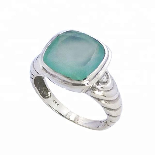 Unique Design 925 Sterling Silver Chalcedony Gemstone Eternity Vermeil Ring Beautiful Fashion Silver Jewelry Supplier