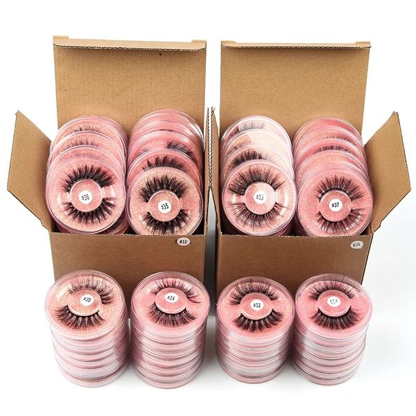 Bulk Wholesale Customize Logo 12MM-16MM Pink Box Faux Mink Natural Long Soft False 3D 5D Lashes Eyelash