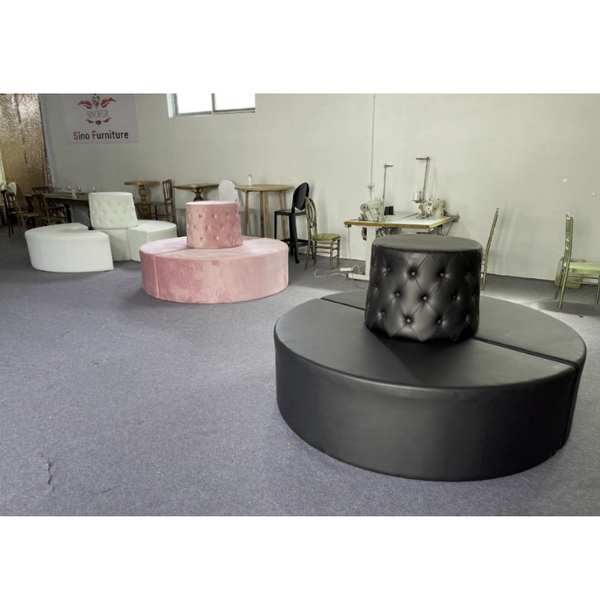 Sinofur Large Diamond Round Tufted Sofa white lounge furniture club sofas lobby circle circular sofa