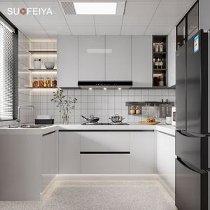 Suofeiya Modern Italian Profile Furniture Fitted Flat Pack Grey Lacquer Wood Kitchen Cabinet Full Set for Sale