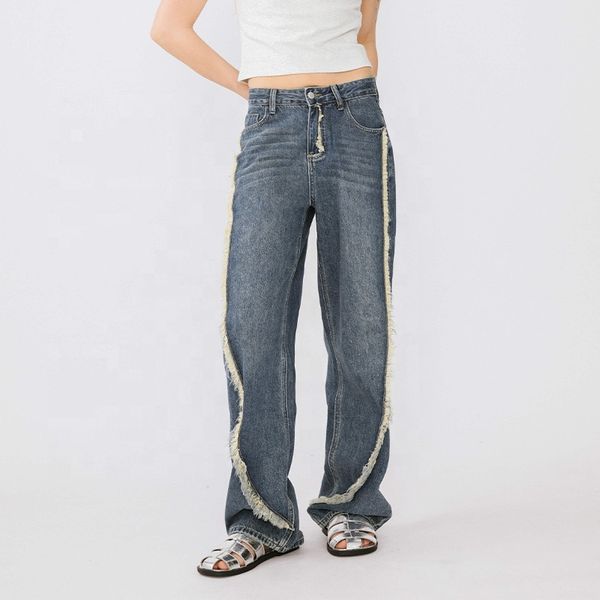 GDTEX custom wholesale wide leg jeans women distressed denim jeans high quality jeans pants for women