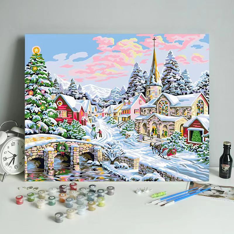 Shenzhen Number Two Crafts Co., Ltd. New DIY digital oil painting Christmas Day pure hand drawn digital oil painting living room bedroom bathroom decoration