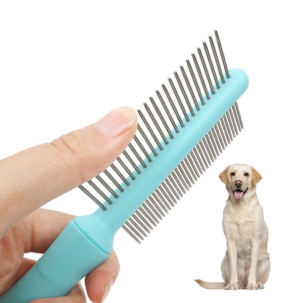 Lightweight Double-sided Pet Grooming Tool Two in One Dog Flea Comb Cat Metal Comb for Removing Tangles and Knots