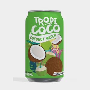 Wholesale 330ml Canned Tropicoco 100% Natural Coconut Water with pulp from Bentre, Vietnam - Free Sample