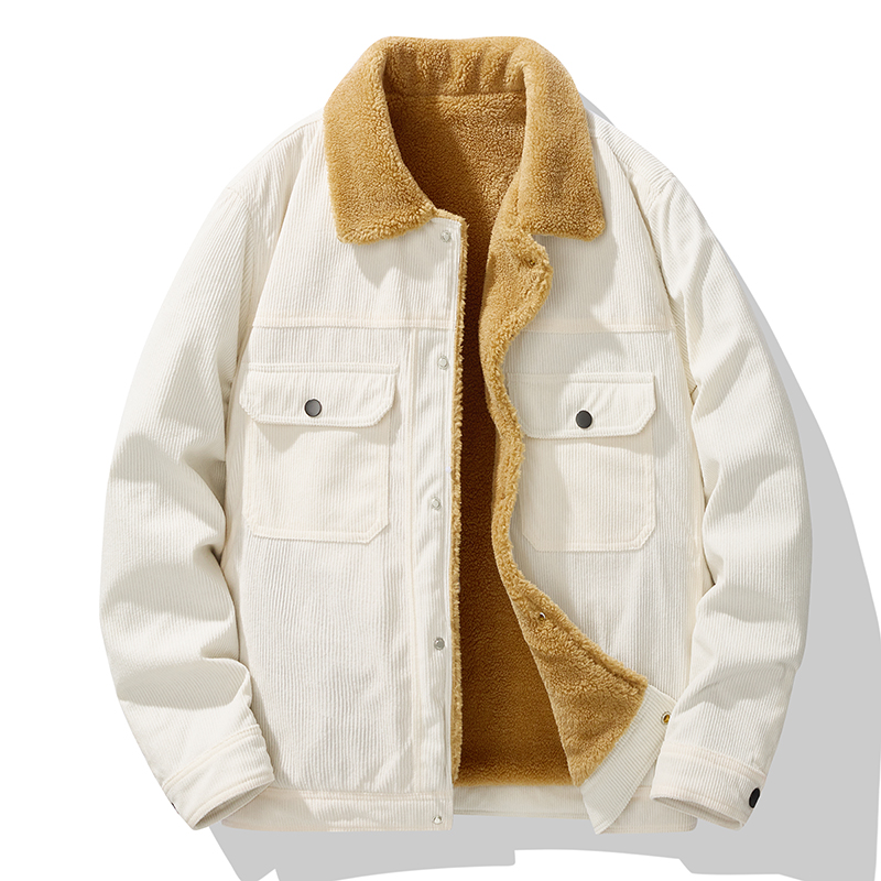 Fujian Shishi Chaorui Chimelong Trading Co., Ltd. Stock OEM Premium burnt sugar coloring Stretch Corduroy Jacket for Men plush Jacket