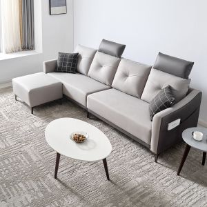 102712 New arrival modern grey sectional sofa couch living room 4 seat leathaire fabric sofa with ottoman