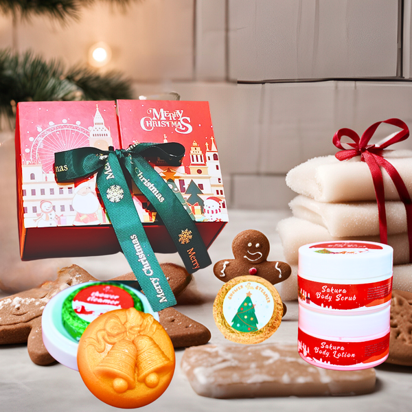 Private Label Luxurious Body Care Bath Gift Set for Christmas Lotion Natural Body Scrub Shower Steamers and Handmade Soap