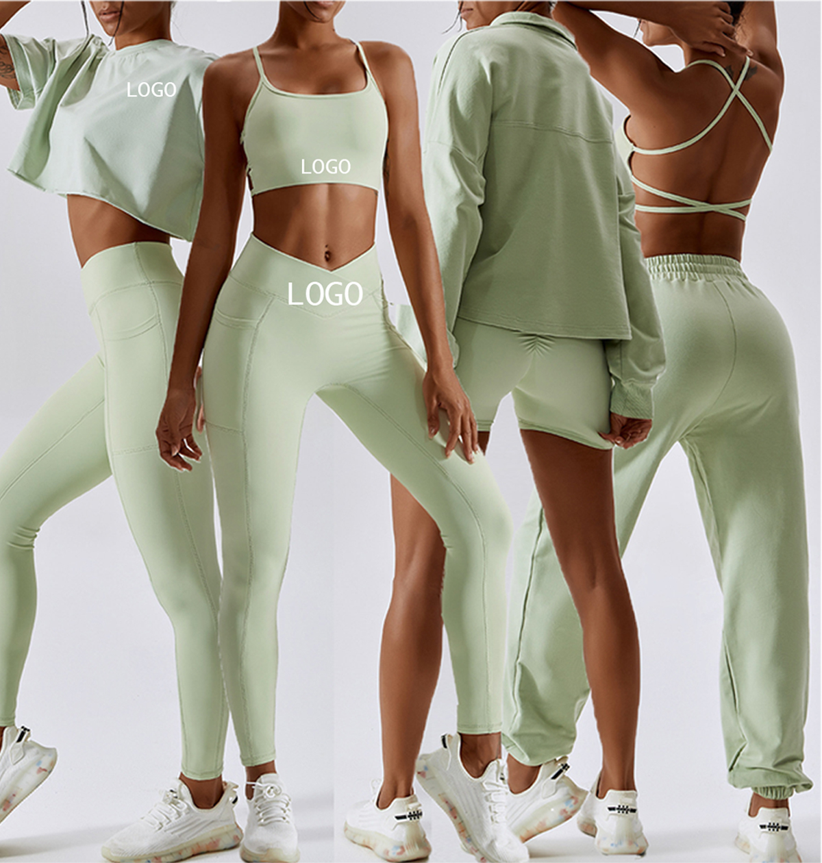 Longyan Huixun E-Commerce Co., Ltd. Fashion 7 Pieces Fitness Yoga Wear Tops And V Waist Scrunch Butt Leggings Shorts Plus Size Workout Sportswear Gym Fitness Sets