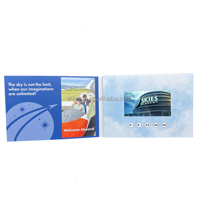 Custom own design ETINDGE Video Brochure Book 5 inch lcd screen with battery