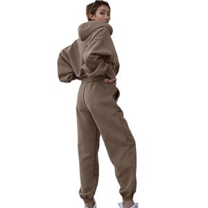 Women's High Quality Fashion Jogging Hoodie Sweatpants Set Solid Color Hot Sale Wholesale Drawstring Closure Washed Gym Fitness