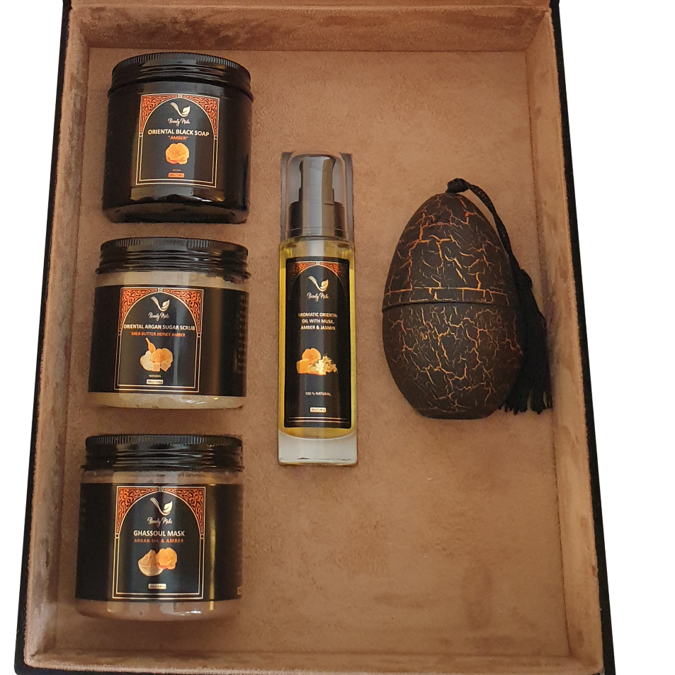 Oriental SkinCare Set 4-pieces Kit Scrub Cleanser Nourishing Mask Black Soap Exfoliator & Moisturishing Oil Skin Care Set (New)