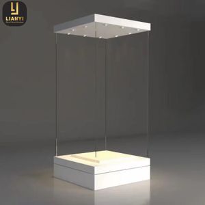 Jewelry Showroom Lift-type White Square Jewelry Booth Display Cabinet Custom Museum Showcase Design Ideas