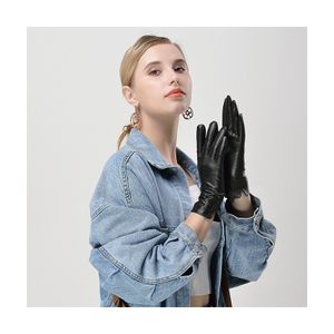 High Quality Genuine Sheepskin Leather Gloves for Women Full Finger Winter Drive with Touch Screen Capability Black Wholesale