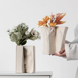 New Creative Embossed Books Ceramic Vases Study Decoration Crafts White Vases