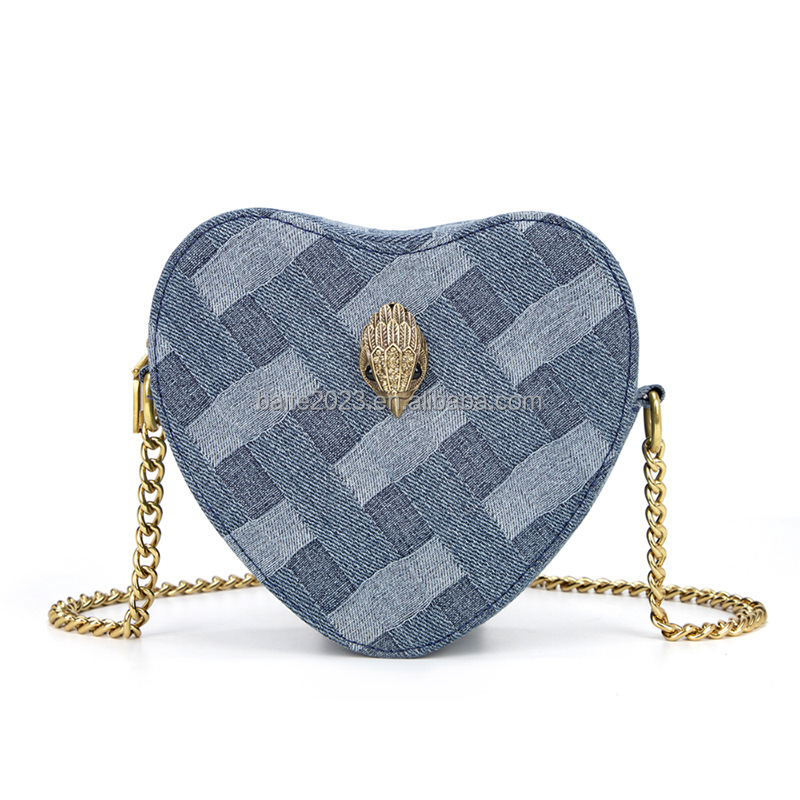 Dongguan Baite Technology Co., Ltd. New Fashion Famous Brand Women Shopping Crossbody Purse And Handbags Luxury Designer Ladies Denim Heart Bags with Chains