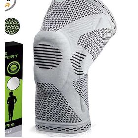 Knee Brace with Silicone Pad and Elastic Metal Side Bars - Compression Sleeve for Running, Weightlifting, Powerlifting