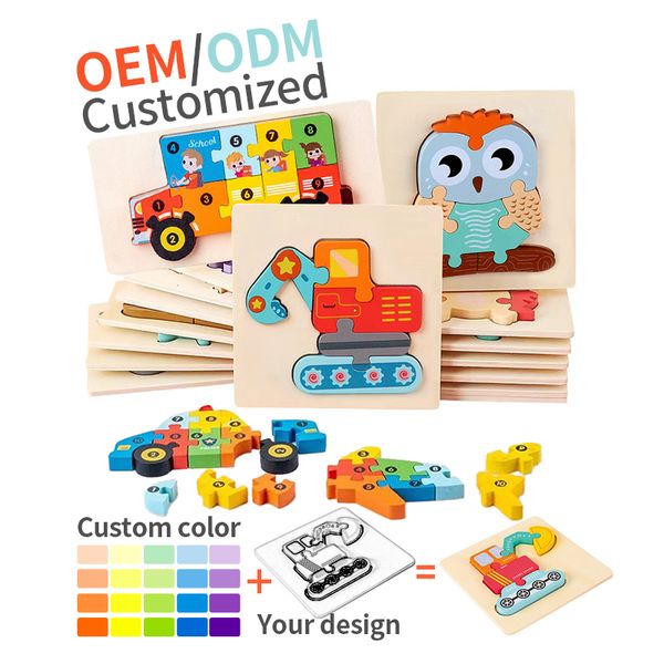 CPC Best Popular 3D Eco-Friendly Dinosaur Car Cartoon Game Kids Games Baby Custom Education Children Wooden Jigsaw Puzzle