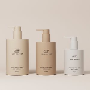 Luxury cylinder hair care bottles 250ml 350ml 450ml beige PET body lotion shampoo bottle with box packaging for high end toner