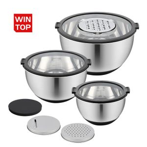 Mixing Bowls With Airtight Lids Set Salad Bowl 3QT 5QT Metal Stainless Steel Mixing Bowl With Grater
