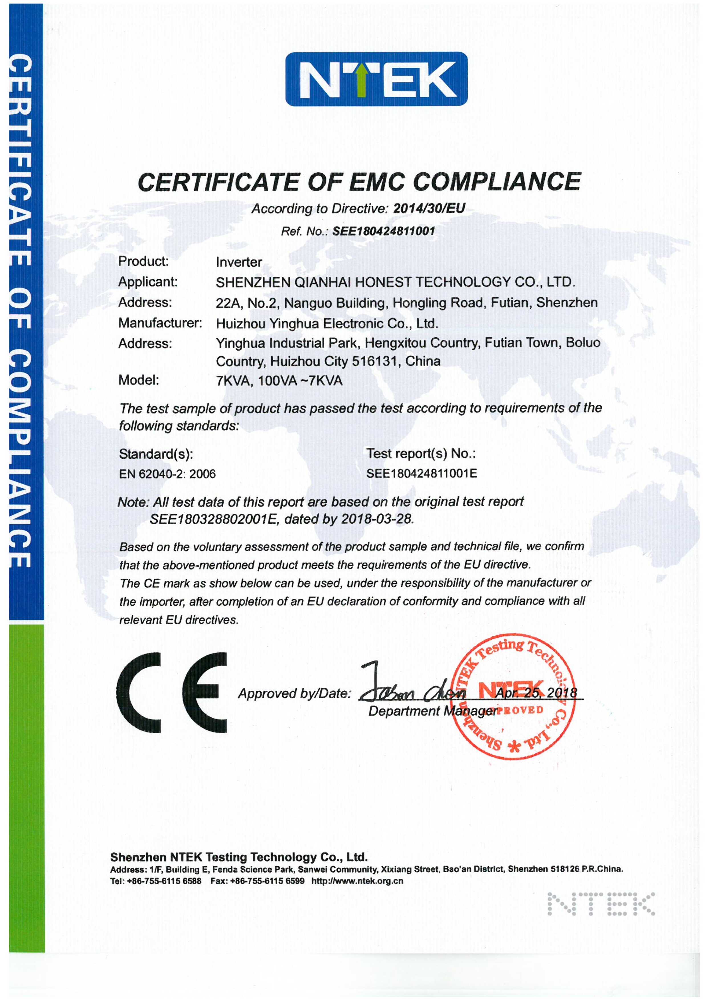 Huizhou Yinghua Electronic Co., Ltd. Power Inverter